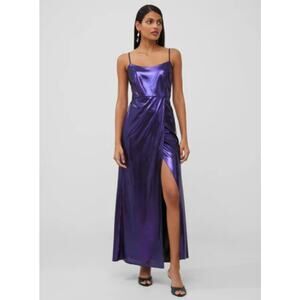 French Connection RONJA Liquid Metal Strappy Slip Dress in Cobalt Violet L $148